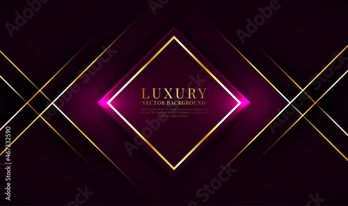 3D purple luxury abstract background, overlap layers on dark space with golden stripes effect decoration. Modern template element future style concept for flyer, card, cover, brochure, or landing page