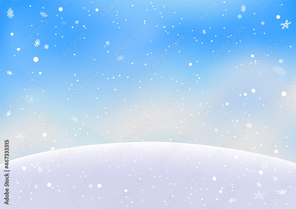 Christmas blue template winter snowfall and hill