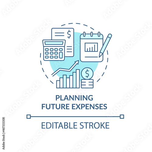 Planning future expenses blue concept icon. Forecast for income. Financial regulation. Business model abstract idea thin line illustration. Vector isolated outline color drawing. Editable stroke