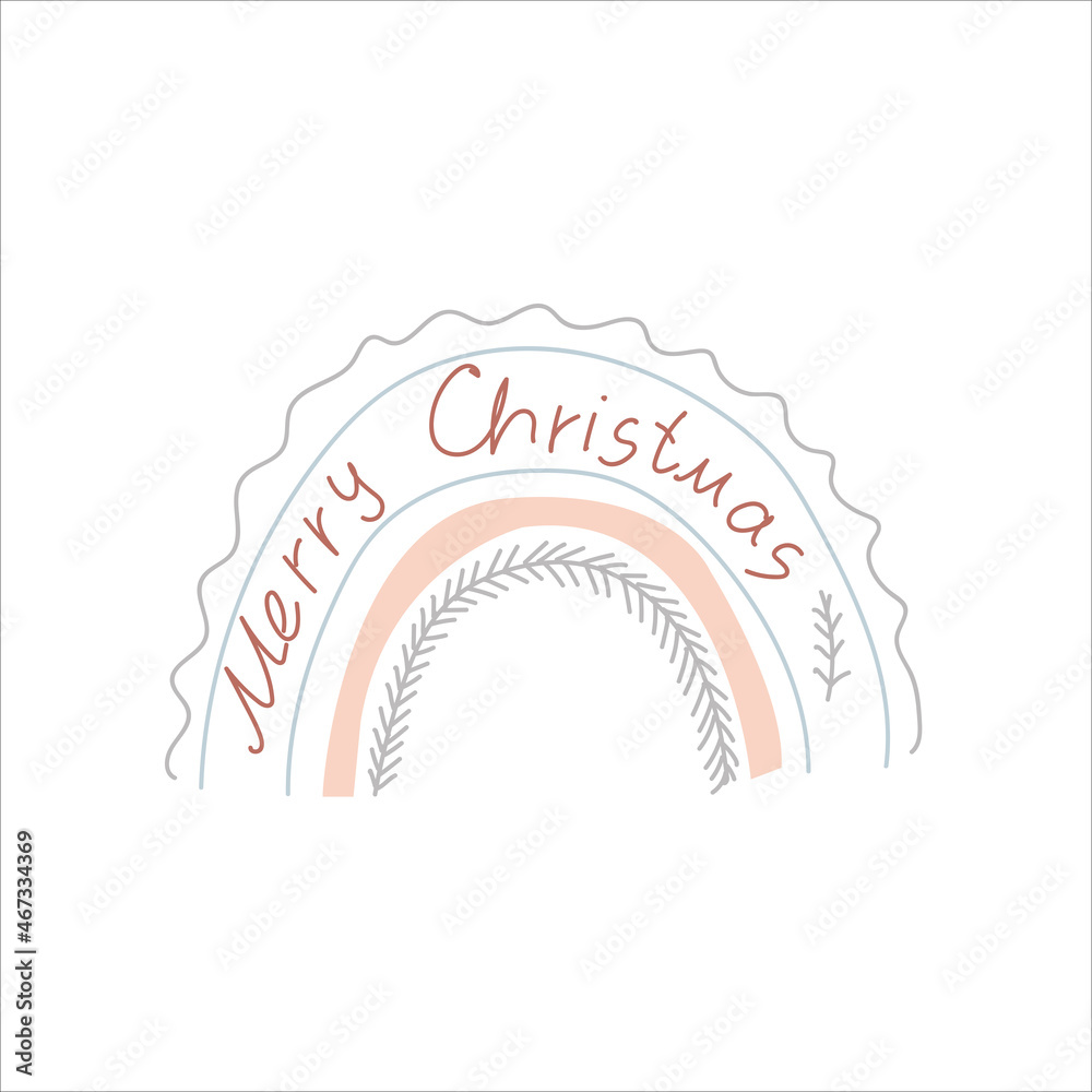Rainbow with winter lettering decoration in doodle style. Simple decor for a festive Christmas and New Years. Vector illustration isolated on white background. Rainbow with winter lettering decoration in doodle style. Simple decor for a festive Christmas and New Years. Vector illustration isolated on white background.