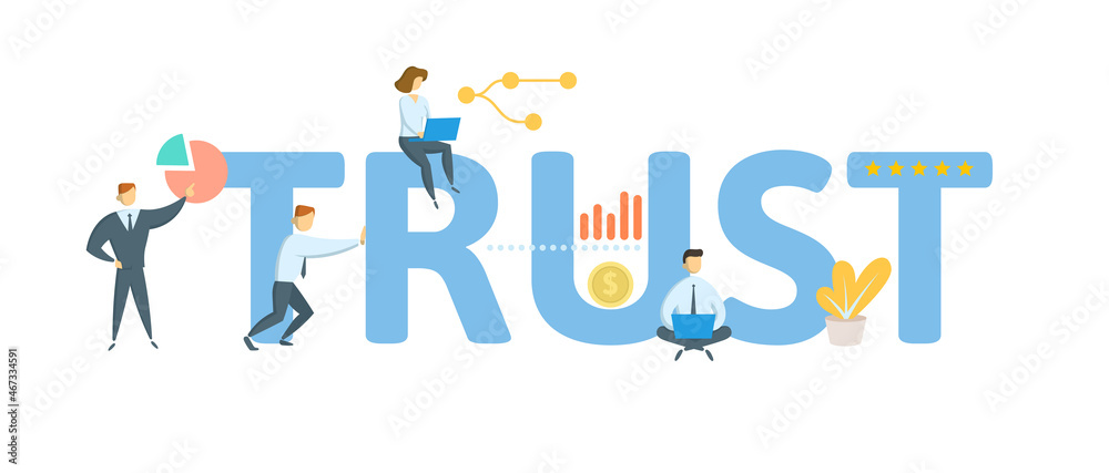 Trust. Concept with keyword, people and icons. Flat vector illustration. Isolated on white. Trust. Concept with keyword, people and icons. Flat vector illustration. Isolated on white.