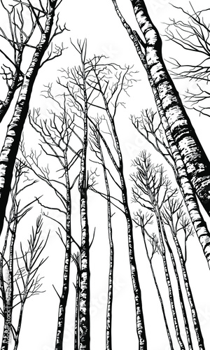 Photographie Hand drawn birch trees vector background