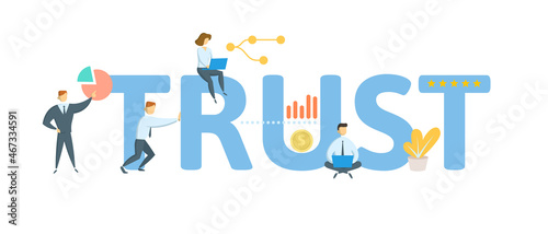 Trust. Concept with keyword, people and icons. Flat vector illustration. Isolated on white.