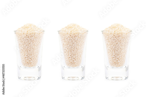 white sesame seeds organic on white background. Health food concept.