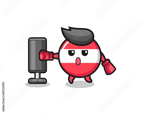 austria flag boxer cartoon doing training with punching bag