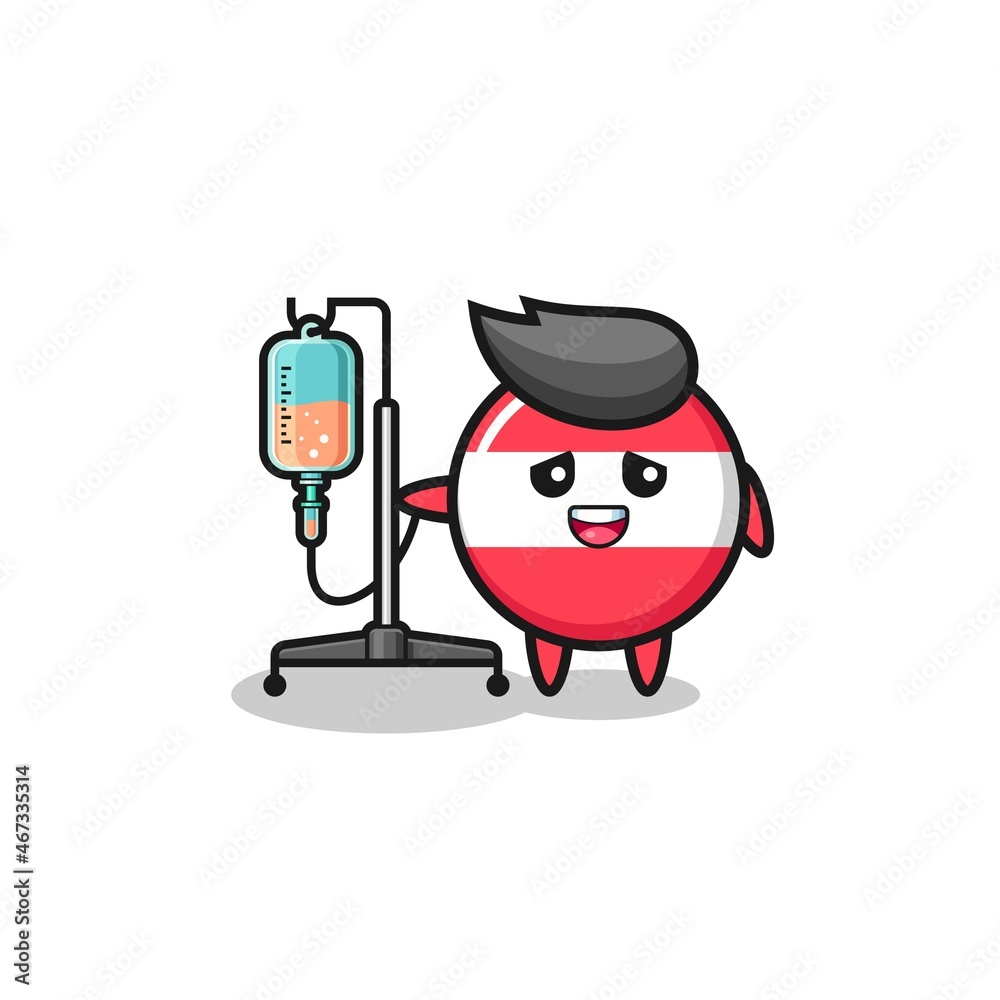 cute austria flag character standing with infusion pole