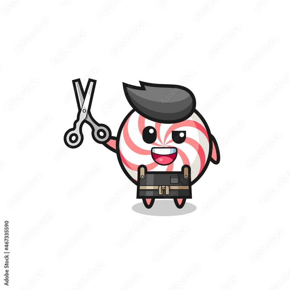 swirl lollipop character as barbershop mascot