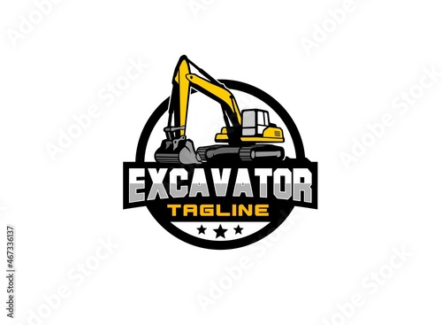 Excavator logo vector for construction company. Vehicle equipment template vector illustration for your brand.