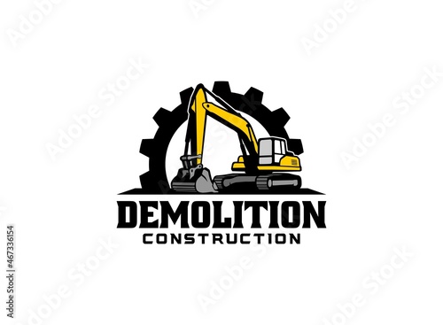 Excavator logo vector for construction company. Vehicle equipment template vector illustration for your brand.
