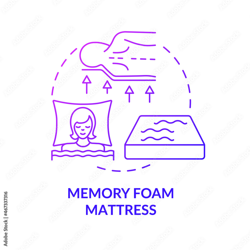 Memory foam mattress purple gradient concept icon. Common mattress material abstract idea thin line illustration. Polyurethane pad. Body shape memory. Vector isolated outline color drawing Memory foam mattress purple gradient concept icon. Common mattress material abstract idea thin line illustration. Polyurethane pad. Body shape memory. Vector isolated outline color drawing