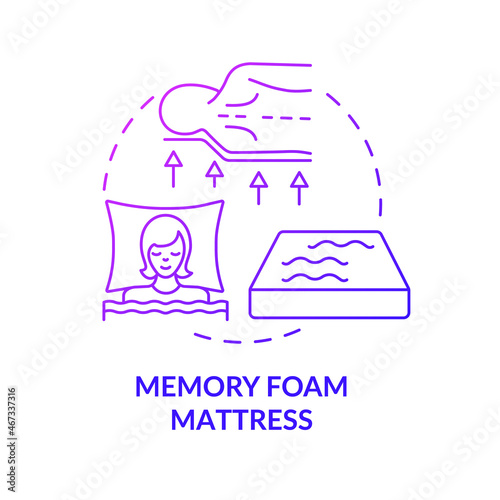 Memory foam mattress purple gradient concept icon. Common mattress material abstract idea thin line illustration. Polyurethane pad. Body shape memory. Vector isolated outline color drawing