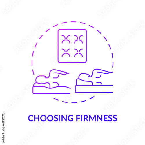Choosing firmness purple gradient concept icon. Mattress type abstract idea thin line illustration. Comfortable sleeping and backbone health. Orthopedic bed. Vector isolated outline color drawing photo