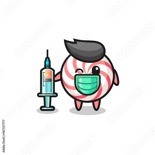 swirl lollipop mascot as vaccinator