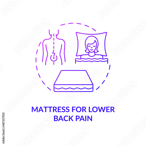 Mattress for lower back pain purple gradient concept icon. Pad type abstract idea thin line illustration. Spinal support for pain relief. Comfortable sleeping. Vector isolated outline color drawing
