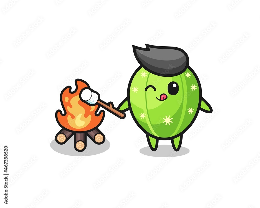 cactus character is burning marshmallow cactus character is burning marshmallow