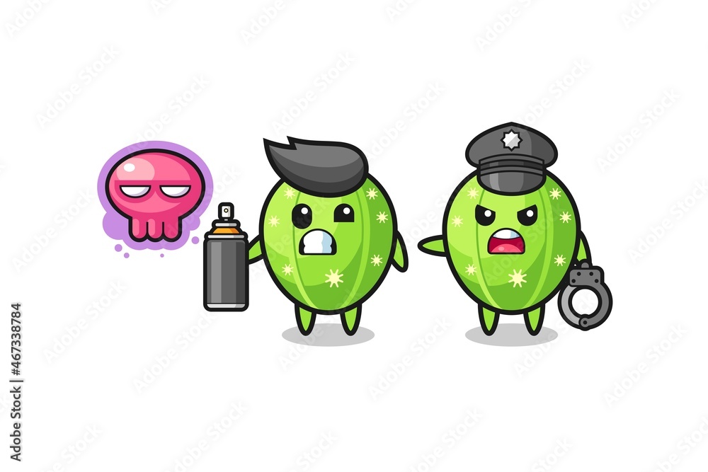 cactus cartoon doing vandalism and caught by the police cactus cartoon doing vandalism and caught by the police