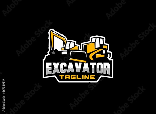 Excavator logo vector for construction company. Vehicle equipment template vector illustration for your brand.