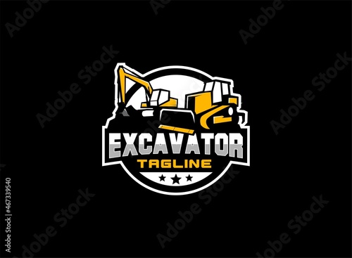 Excavator logo vector for construction company. Vehicle equipment template vector illustration for your brand.