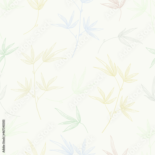 leaves floral herb hemp weed plant line vector seamless pattern
