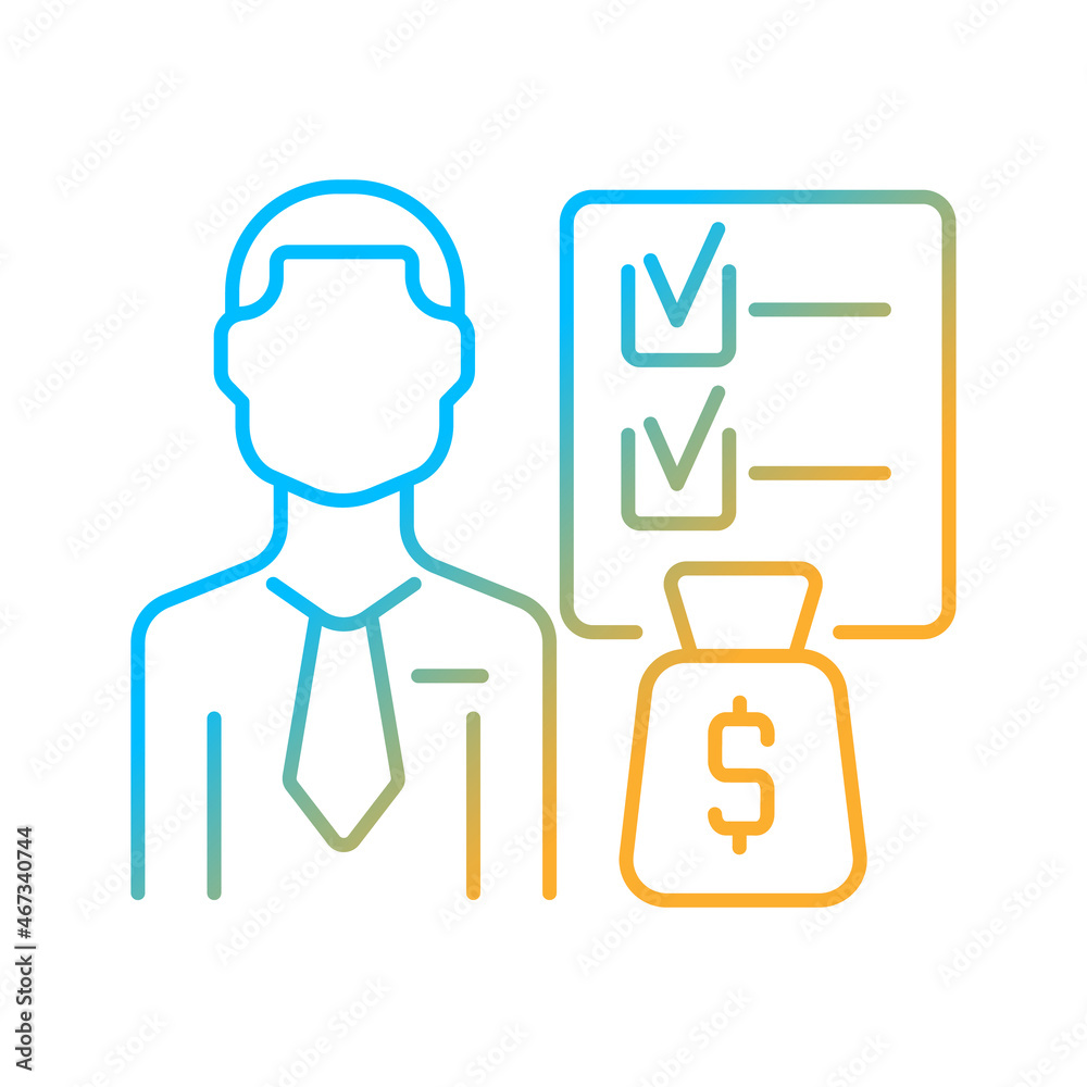Financial planner gradient linear vector icon. Qualified investment professional. Building wealth expert. Thin line color symbol. Modern style pictogram. Vector isolated outline drawing Financial planner gradient linear vector icon. Qualified investment professional. Building wealth expert. Thin line color symbol. Modern style pictogram. Vector isolated outline drawing