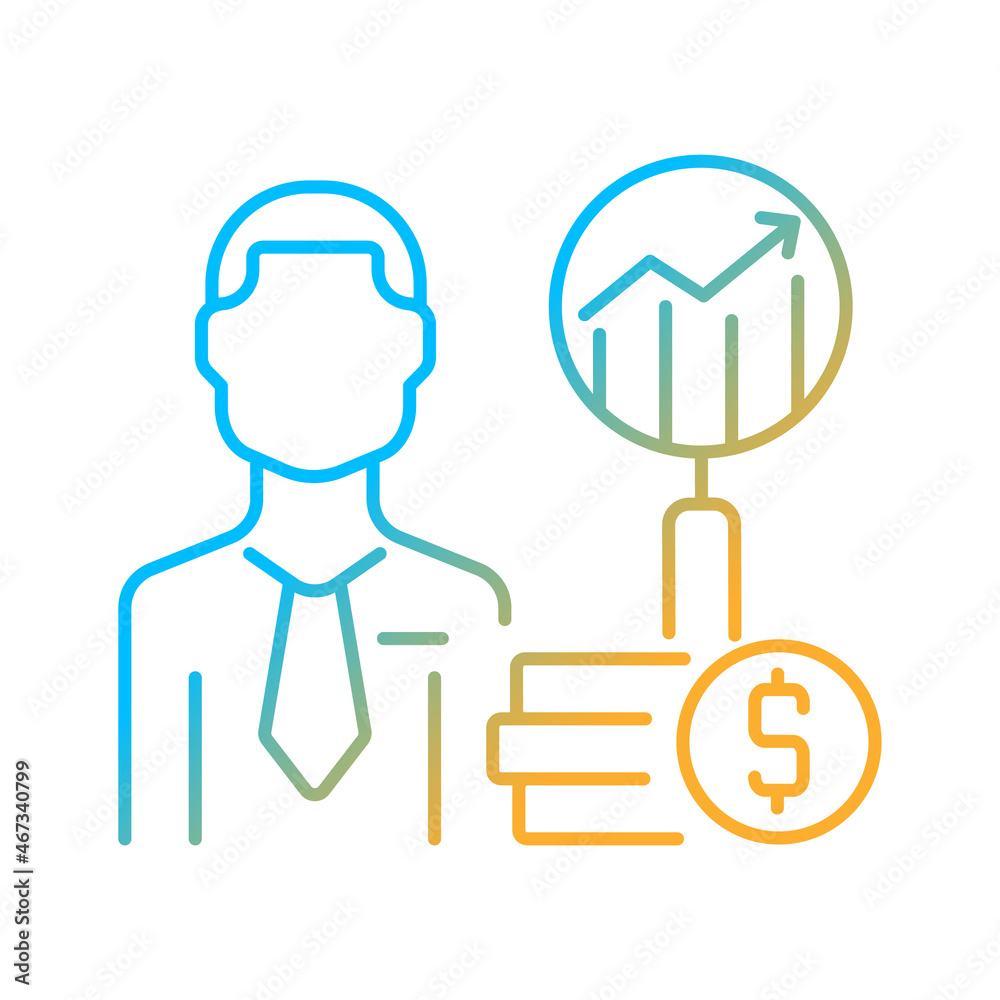 Financial analyst gradient linear vector icon. Specialist undertaking analysis. Finance data examiner. Thin line color symbol. Modern style pictogram. Vector isolated outline drawing