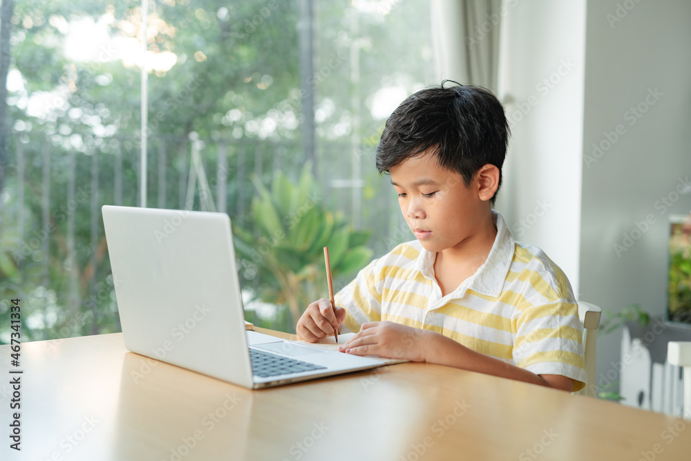 Little boy in virtual class. School at home Little boy in virtual class. School at home