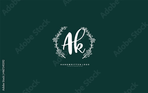 A K AK logo, Initial lettering handwriting or handwritten for identity. Logo with signature and hand drawn style.
