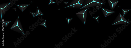 Blue Neon Triangular Background Black Vector. Dark Prism Space. Facet Abstract Texture. Onyx Royal Backdrop.