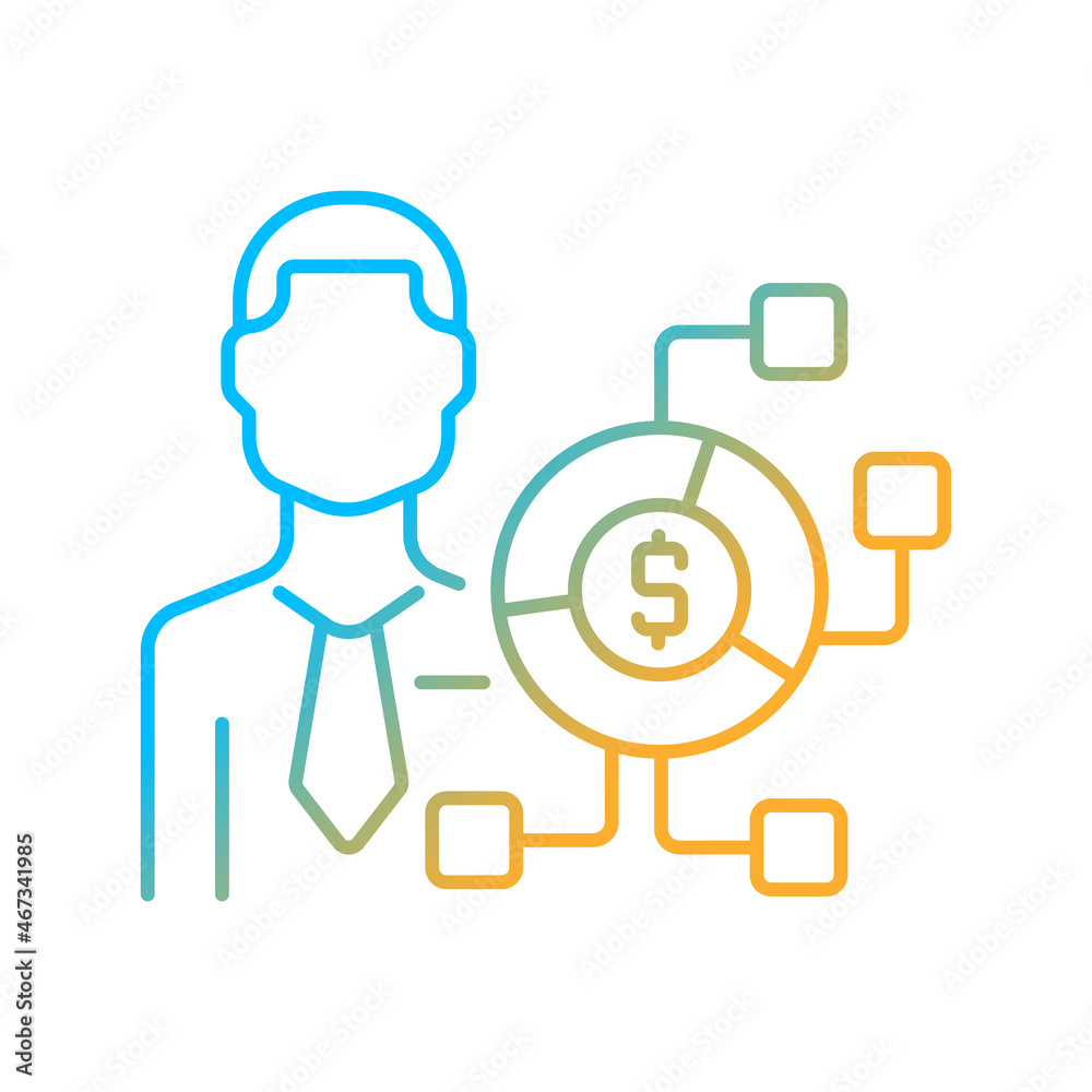 Digital finance expert gradient linear vector icon. Financial field digitalization. Remote services consultant. Thin line color symbol. Modern style pictogram. Vector isolated outline drawing Digital finance expert gradient linear vector icon. Financial field digitalization. Remote services consultant. Thin line color symbol. Modern style pictogram. Vector isolated outline drawing