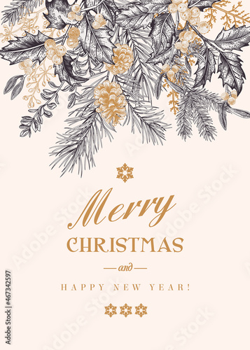 Greeting card with winter bouquet.