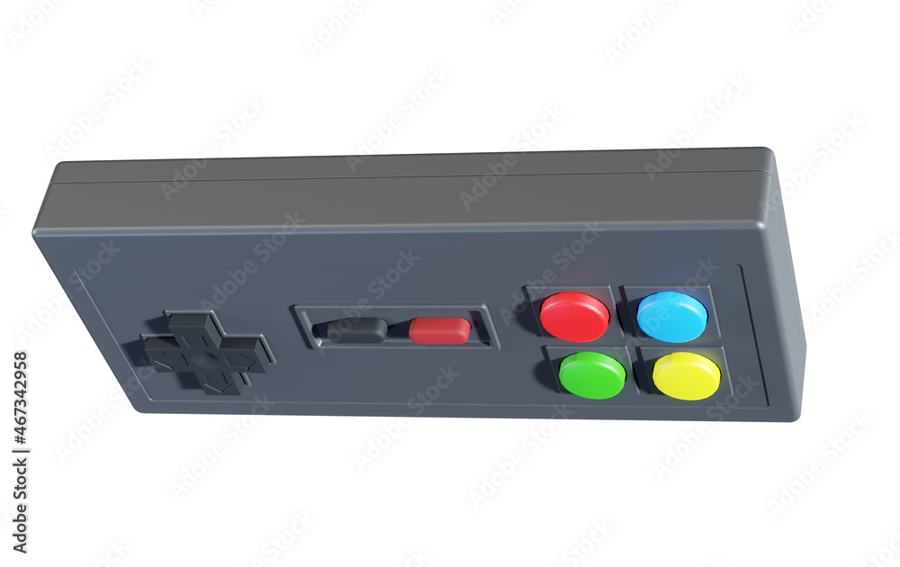 Cute colorful joystick gamepad, game console on white background. Computer gaming. 3d render Cute colorful joystick gamepad, game console on white background. Computer gaming. 3d render