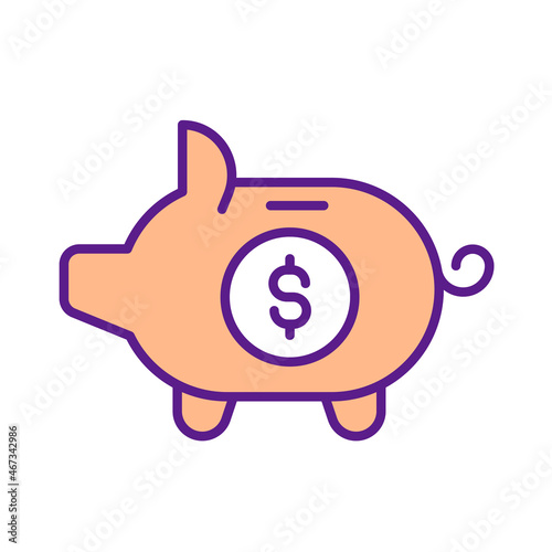 Piggy bank RGB color icon. Saving money. Budget creation and growth. Banking abstract symbol. Credit accumulation. Stockpiling. Isolated vector illustration. Simple filled line drawing