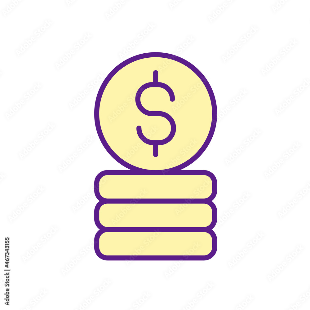 Stack of coins RGB color icon. Money saving. Building capital, fund. Finance and economy. Gold coin. Symbol with abstract meaning. Isolated vector illustration. Simple filled line drawing