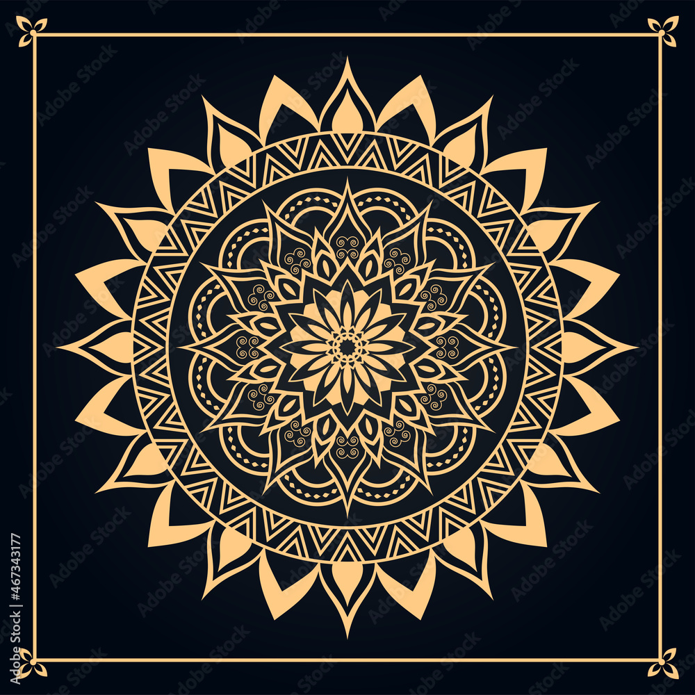 Naklejka premium Elegant Arabesque Golden Color Mandala. Decorative Mandala for Print, Poster, Cover, Brochure, Flyer, Banner.
