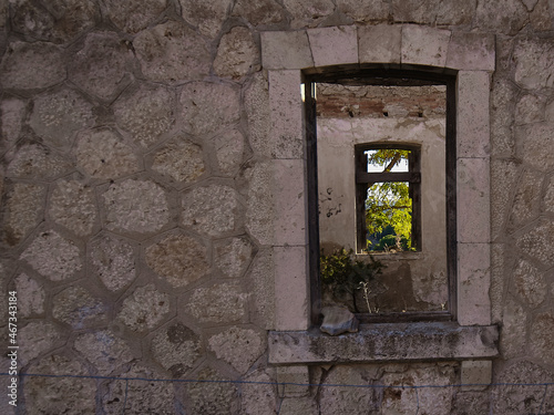 Aged window on abandoned building