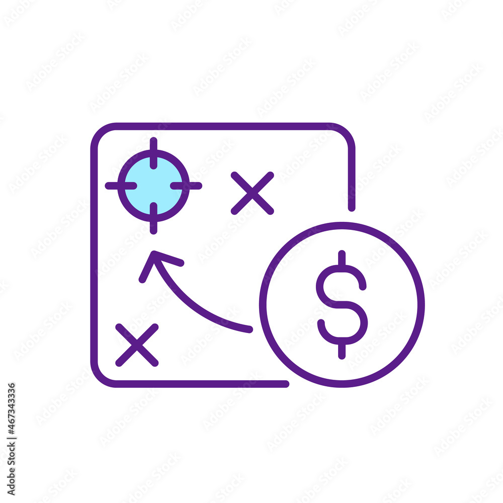 Income goals setting RGB color icon. Financial planning. Aiming for profit growth. Business plan. Symbol with abstract meaning. Isolated vector illustration. Simple filled line drawing Income goals setting RGB color icon. Financial planning. Aiming for profit growth. Business plan. Symbol with abstract meaning. Isolated vector illustration. Simple filled line drawing