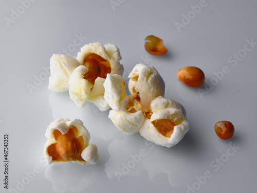 Popcorn detail on white background with shadows