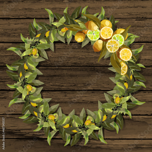 Round wreath of lemon branches.