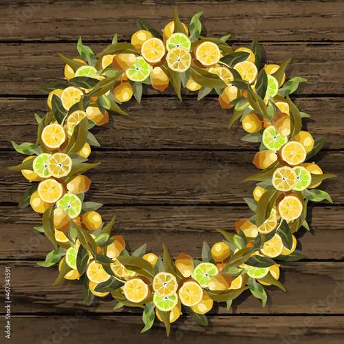 Round wreath of lemon branches.