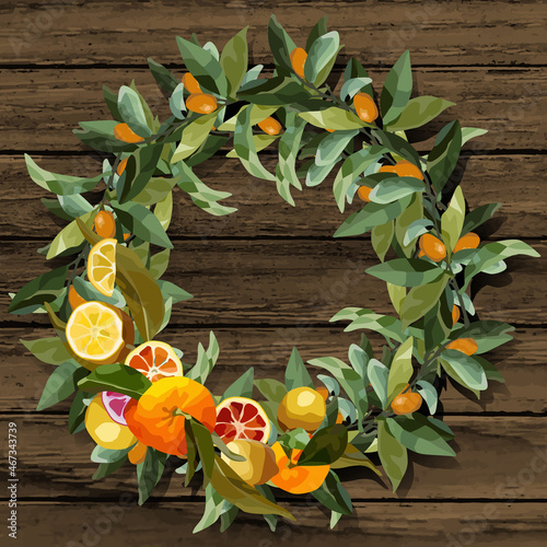 Round wreath of tangerine branches.