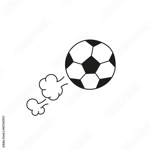 Flying soccer ball, painted in doodle style. Vector graphics.