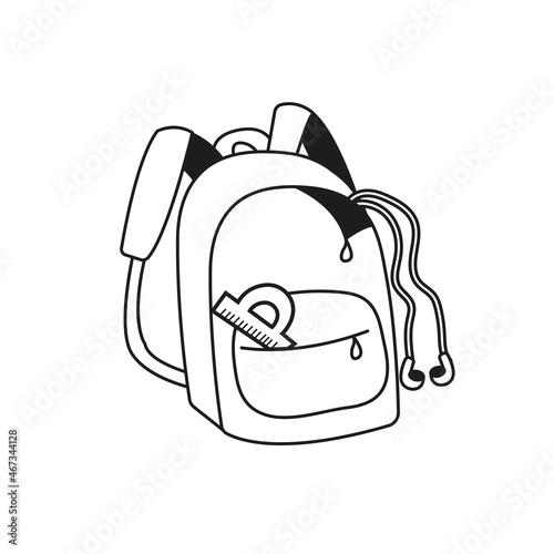 A teenager's school backpack. Painted in doodle style. Vector graphics.