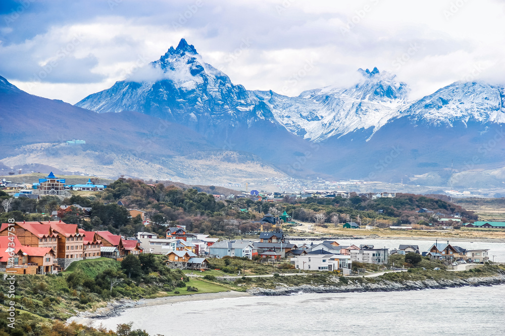 Ushuaia Bay, city and Mount Olivia in the background