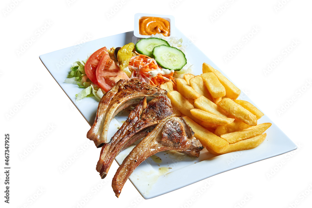 Overhead  shot of lamb pieces on plate.