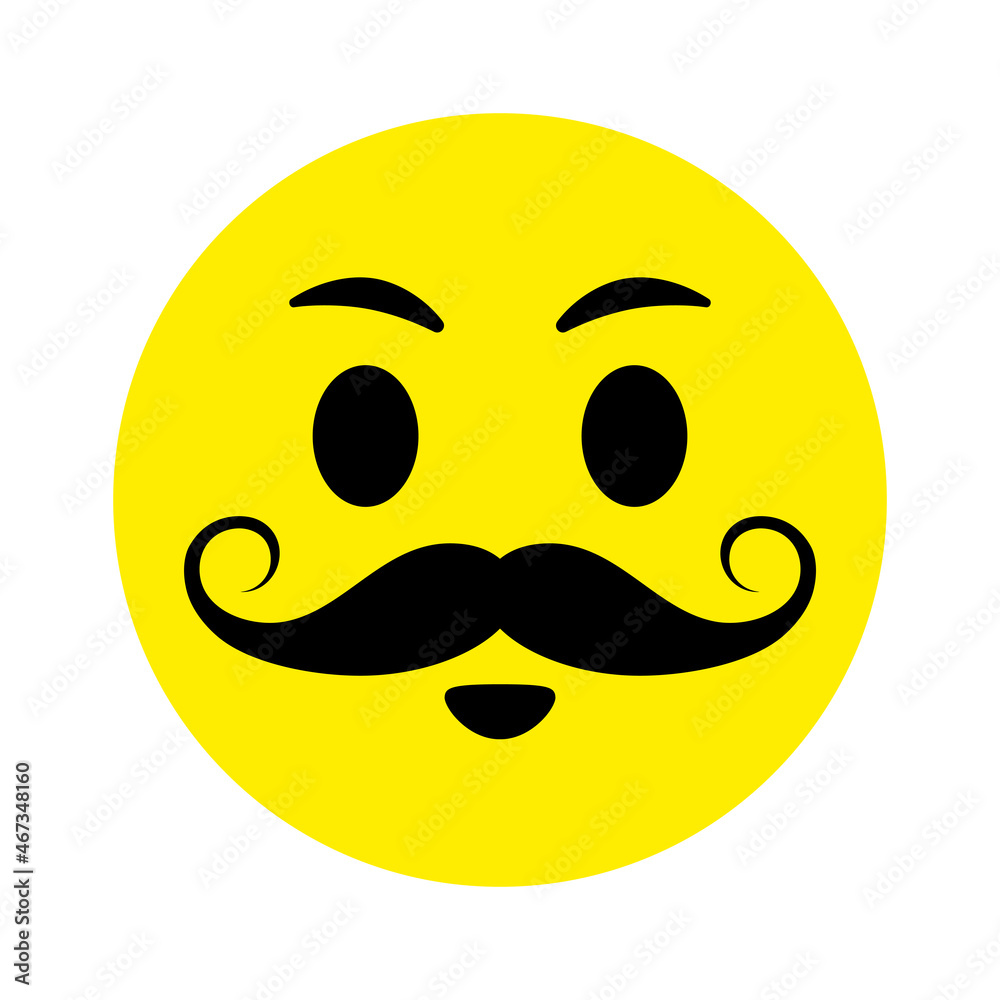 Fototapeta premium Smiley face with a mustache. Emoji icon vector. Emoticon sign. Positive emotions. Vector illustration.