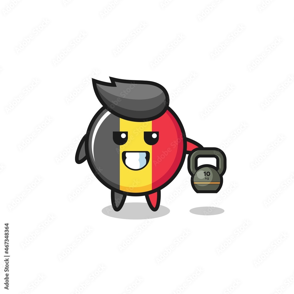 belgium flag mascot lifting kettlebell in the gym belgium flag mascot lifting kettlebell in the gym