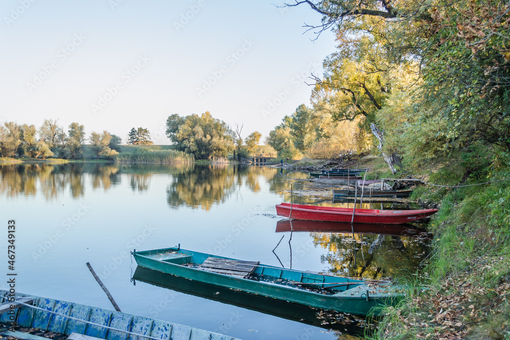 A forgotten fishing boat in the tributary of the Danube near Novi Sad, Serbia 