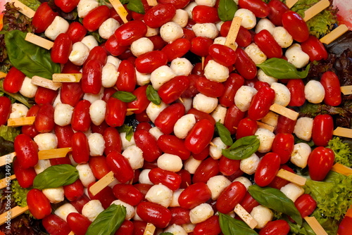 Obraz na płótnie Tomaten-Mozzarella-Spieße mit Basilikum w salonie