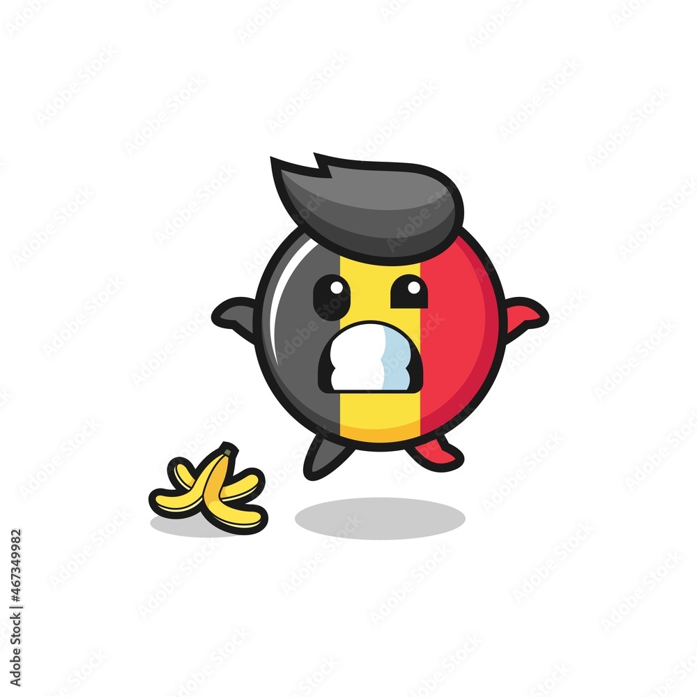 belgium flag cartoon is slip on a banana peel belgium flag cartoon is slip on a banana peel