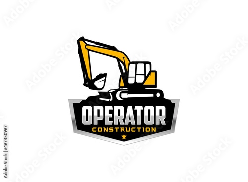 Excavator logo vector for construction company. Vehicle equipment template vector illustration for your brand.